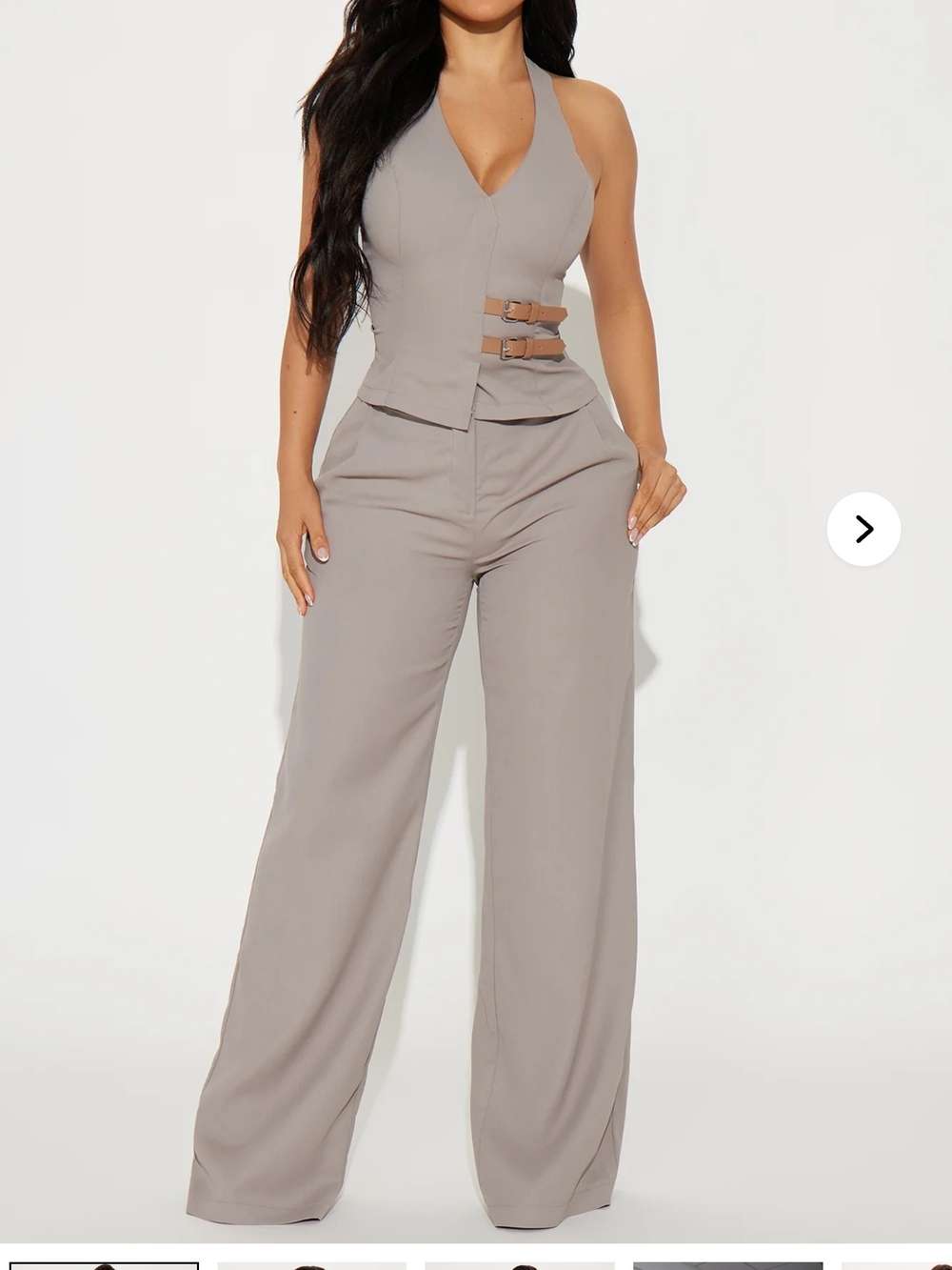 Fashion Nova Sleeveless V-Neck Wide-Leg Jumpsuit in Taupe